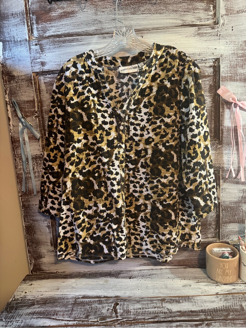 Rebecca Malone Brown and Black Leopard Button-Down Top